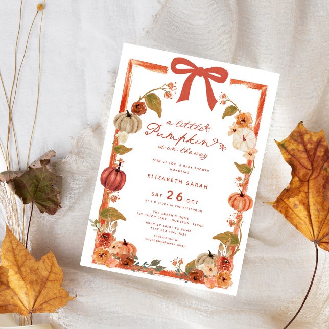 A Little Pumpkin Fall Floral Bow Baby Shower Invitation (Creator Uploaded)