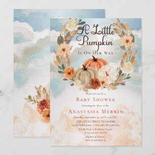 A Little Pumpkin Fall Floral Girl Baby Shower In Invitation