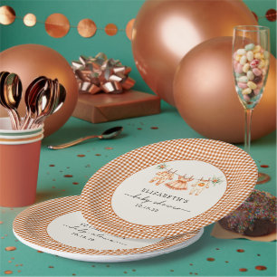 A Little Pumpkin Fall Gingham Fall Baby Shower  Paper Plate