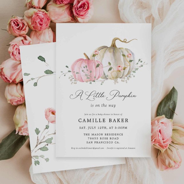 A Little Pumpkin Fall Girl Baby Shower Invitation (A Little Pumpkin Pink Girl Baby Shower Invitation)