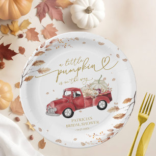 A Little Pumpkin Fall Red Truck Baby Shower Paper Plate