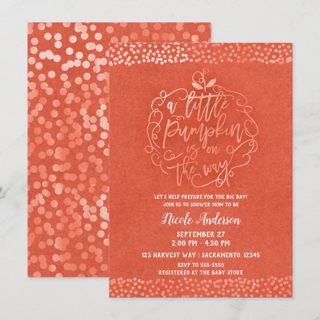 A little Pumpkin Fall Rustic Orange Baby Shower Invitation (Front/Back)