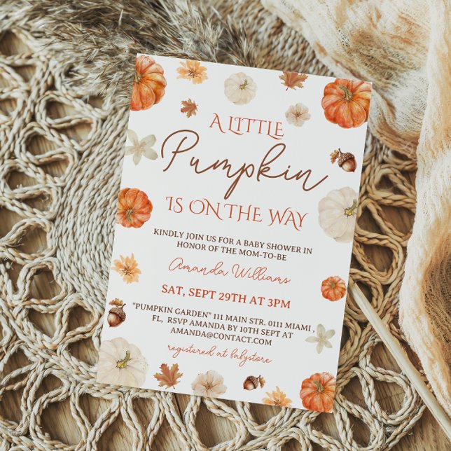 A Little Pumpkin Floral Autumn Fall Baby Shower Invitation (Creator Uploaded)
