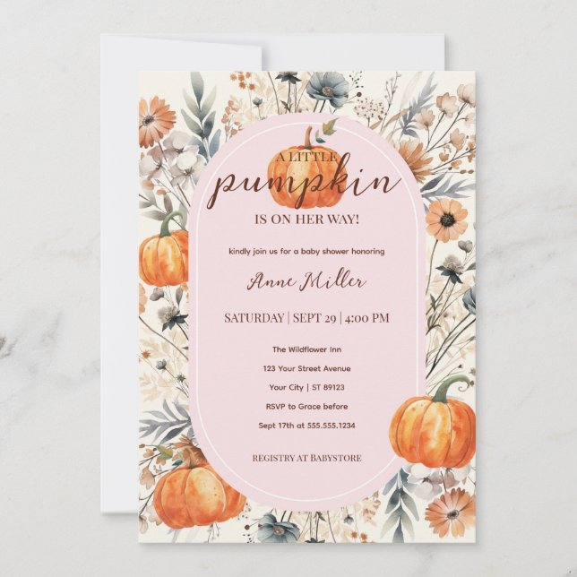 A Little Pumpkin Floral Baby Girl Shower Invitation (Front)