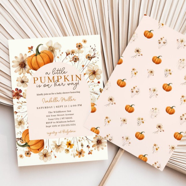 A Little Pumpkin Floral Baby Girl Shower Invitation (Creator Uploaded)