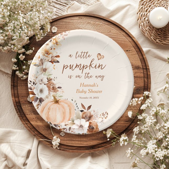 A Little Pumpkin Floral Baby Shower  Paper Plate (Creator Uploaded)