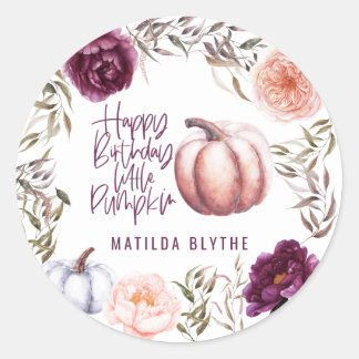 A little pumpkin floral fall birthday party  classic round sticker