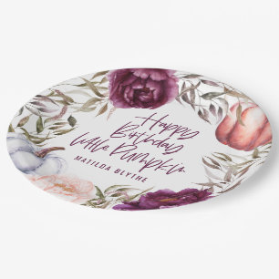 A little pumpkin floral fall birthday party paper  plate