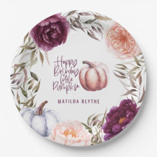 A little pumpkin floral fall birthday party paper  plate