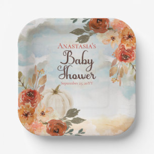 A Little Pumpkin   Floral Girl Baby Shower  Paper  Plate