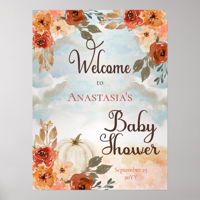A Little Pumpkin | Floral Girl Baby Shower Welcome Poster (Front)