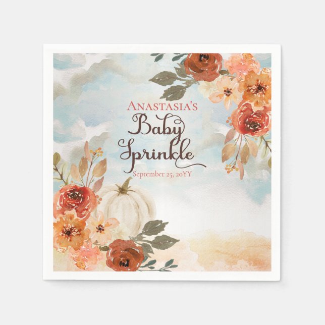 A Little Pumpkin | Floral Girl Baby Sprinkle Napkin (Front)