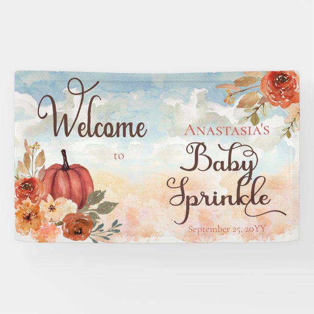 A Little Pumpkin Floral Girl Baby Sprinkle Welcome Banner (Horizontal)