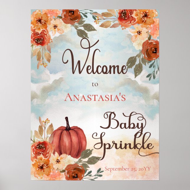 A Little Pumpkin Floral Girl Baby Sprinkle Welcome Poster (Front)