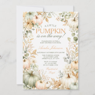 A Little Pumpkin Floral Sage Green Baby Shower Invitation