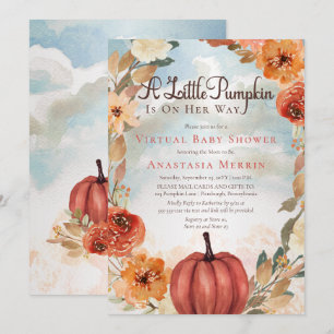 A Little Pumpkin Floral Virtual Baby Shower Invitation