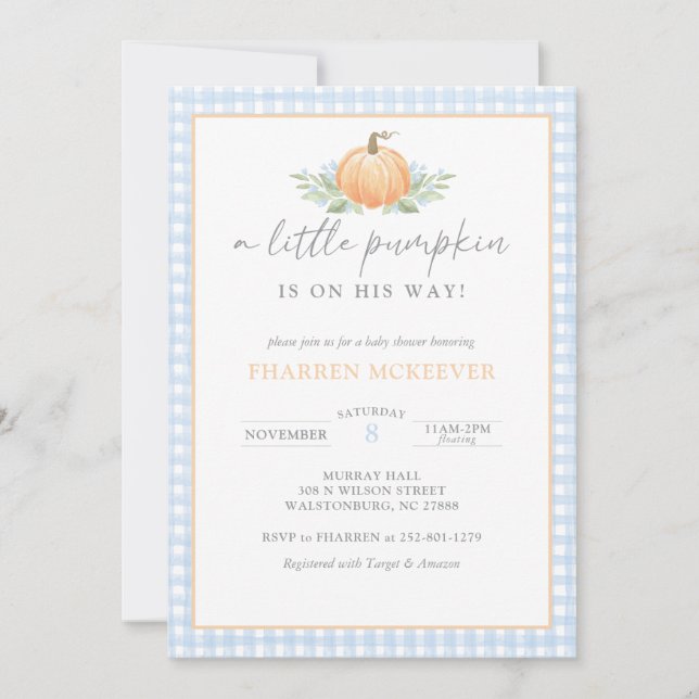 A Little Pumpkin | Gingham | Baby Shower Invite (Front)