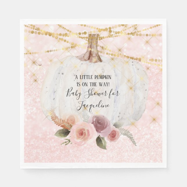 A Little Pumpkin Gold Glitter Watercolor Flowers Napkin (Front)