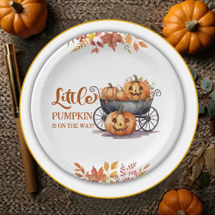 A Little Pumpkin Halloween Fall Baby Shower Paper Plate