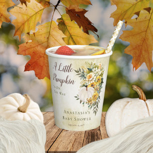 A Little Pumpkin Harvest Gold Floral Baby Shower Paper Cups