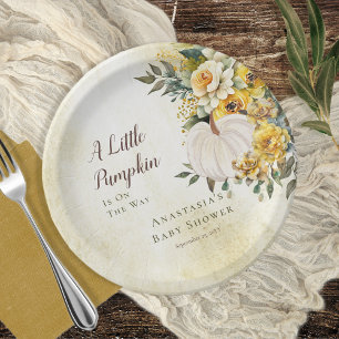 A Little Pumpkin Harvest Gold Floral Baby Shower Paper Plate