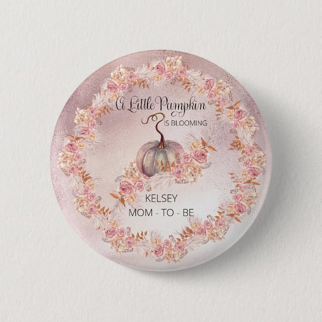 A Little Pumpkin Is Blooming Pink Baby Shower 6 Cm Round Badge (Front)