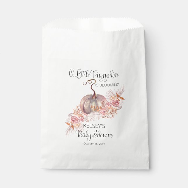 A Little Pumpkin Is Blooming Pink Baby Shower Favour Bags (Front)