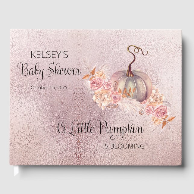 A Little Pumpkin Is Blooming Pink Baby Shower Guest Book (Front)