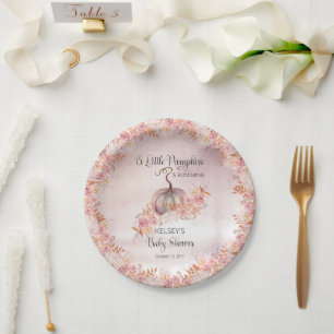 A Little Pumpkin Is Blooming Pink Baby Shower Pap Paper Plate