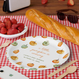 A Little Pumpkin Is Coming Fall Baby Shower Paper Plate