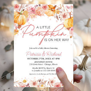 A Little Pumpkin Is On Her Way Baby Shower Invitation