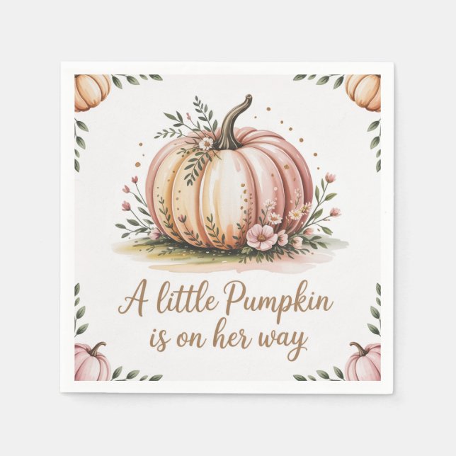 A Little Pumpkin Is On Her Way Baby Shower Napkin (Front)