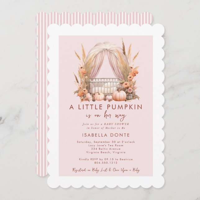 A Little Pumpkin Is on Her Way Girl Baby Shower  Invitation (Front/Back)