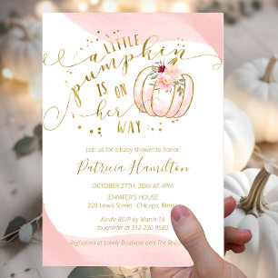 A Little Pumpkin Is On Her Way Girl Baby Shower Invitation