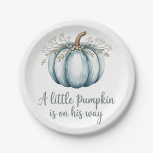 A little pumpkin is on his way Baby Shower Paper Plate