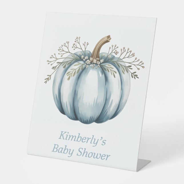 A little pumpkin is on his way Baby Shower  Pedestal Sign (Front)