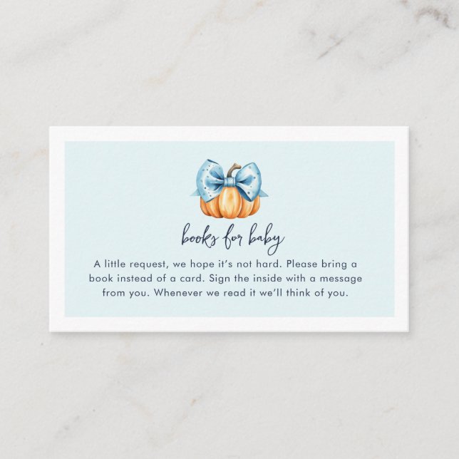 A Little Pumpkin Is On His Way Boy Baby Shower  Enclosure Card (Front)