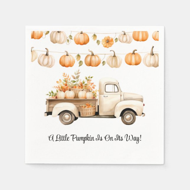A Little Pumpkin Is On Its Way Baby Shower Napkin (Front)