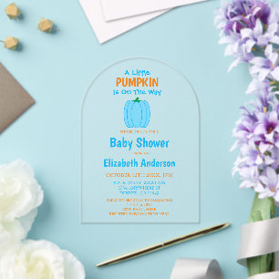A Little Pumpkin Is On The Way Baby Shower Acrylic Invitations