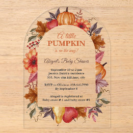 A Little Pumpkin Is On The Way Baby Shower  Acrylic Invitations