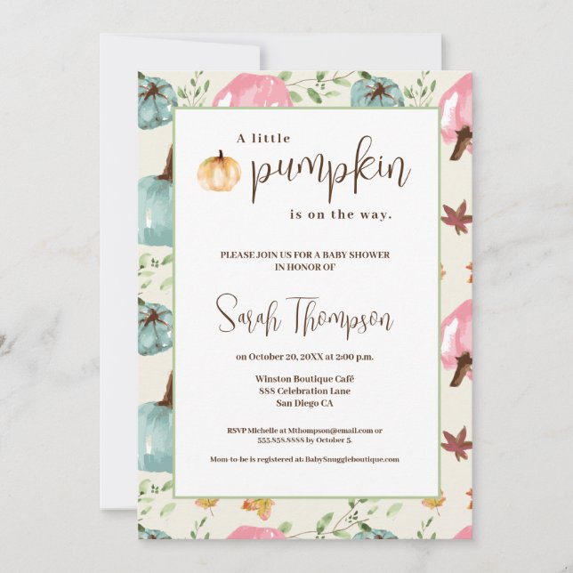 A little pumpkin is on the way baby shower Autumn Invitation (Front)