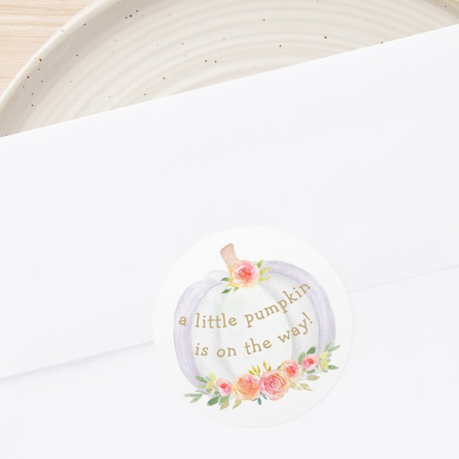 A Little Pumpkin Is on The Way Baby Shower  Classic Round Sticker (Creator Uploaded)