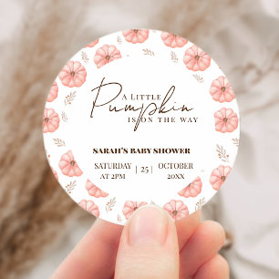 A Little Pumpkin Is On The Way Baby Shower Classic Round Sticker