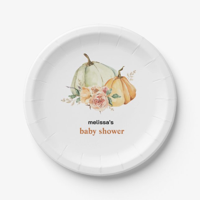 A little pumpkin is on the way baby shower dessert paper plate (Front)