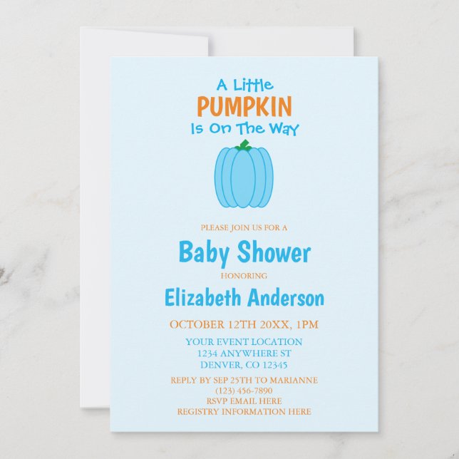A Little Pumpkin Is On The Way Baby Shower Invitation (Front)