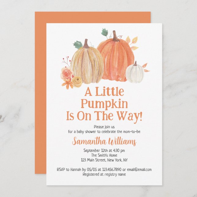 A Little Pumpkin Is On The Way Baby Shower Invitation (Front/Back)