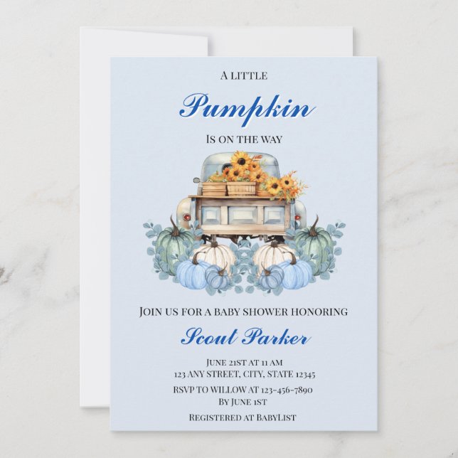 A Little Pumpkin Is On The Way Baby Shower Invitation (Front)