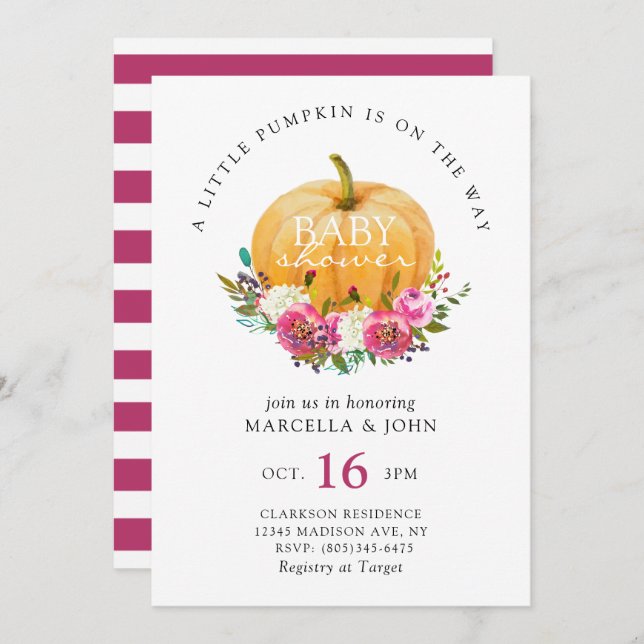 A Little Pumpkin is On The Way Baby Shower Invitation (Front/Back)