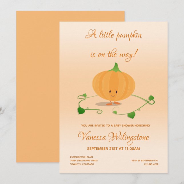 A Little Pumpkin is on the way Baby Shower Invitation (Front/Back)