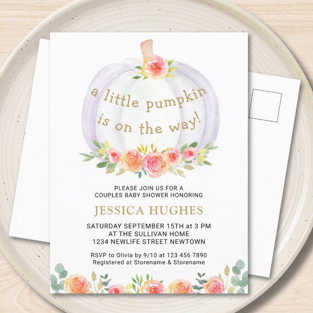 A Little Pumpkin Is on The Way Baby Shower   Invitation Postcard (Creator Uploaded)